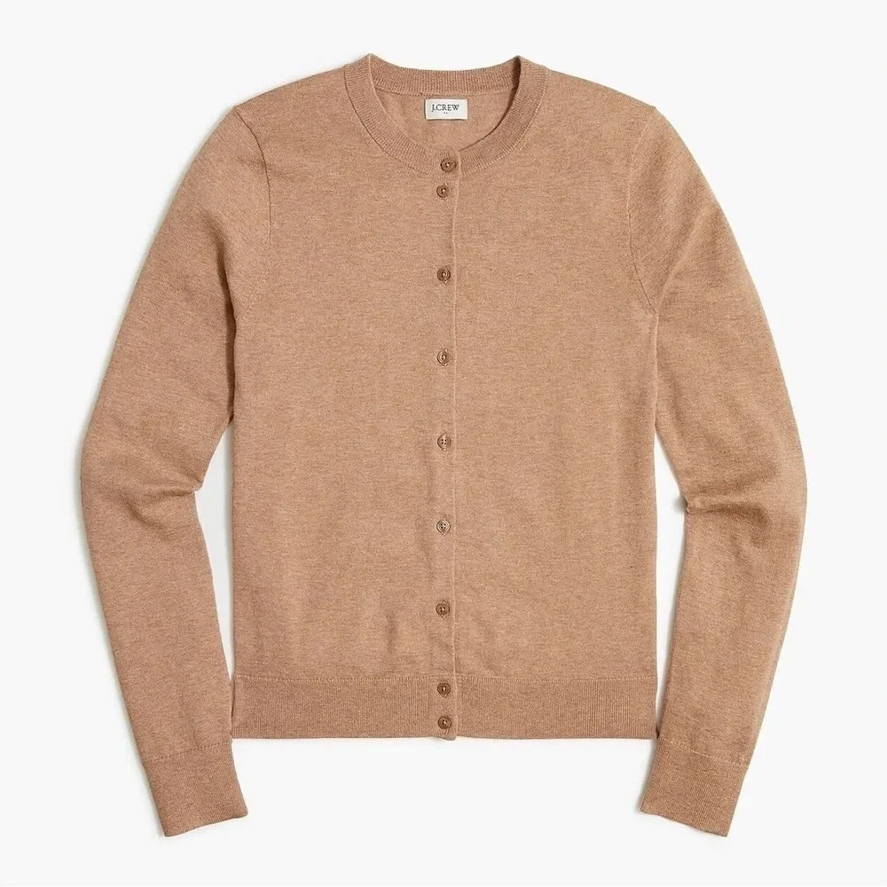 J Crew (Fall 2020 )Classic cotton cardigan sweater in Heathered Mushroom E5957